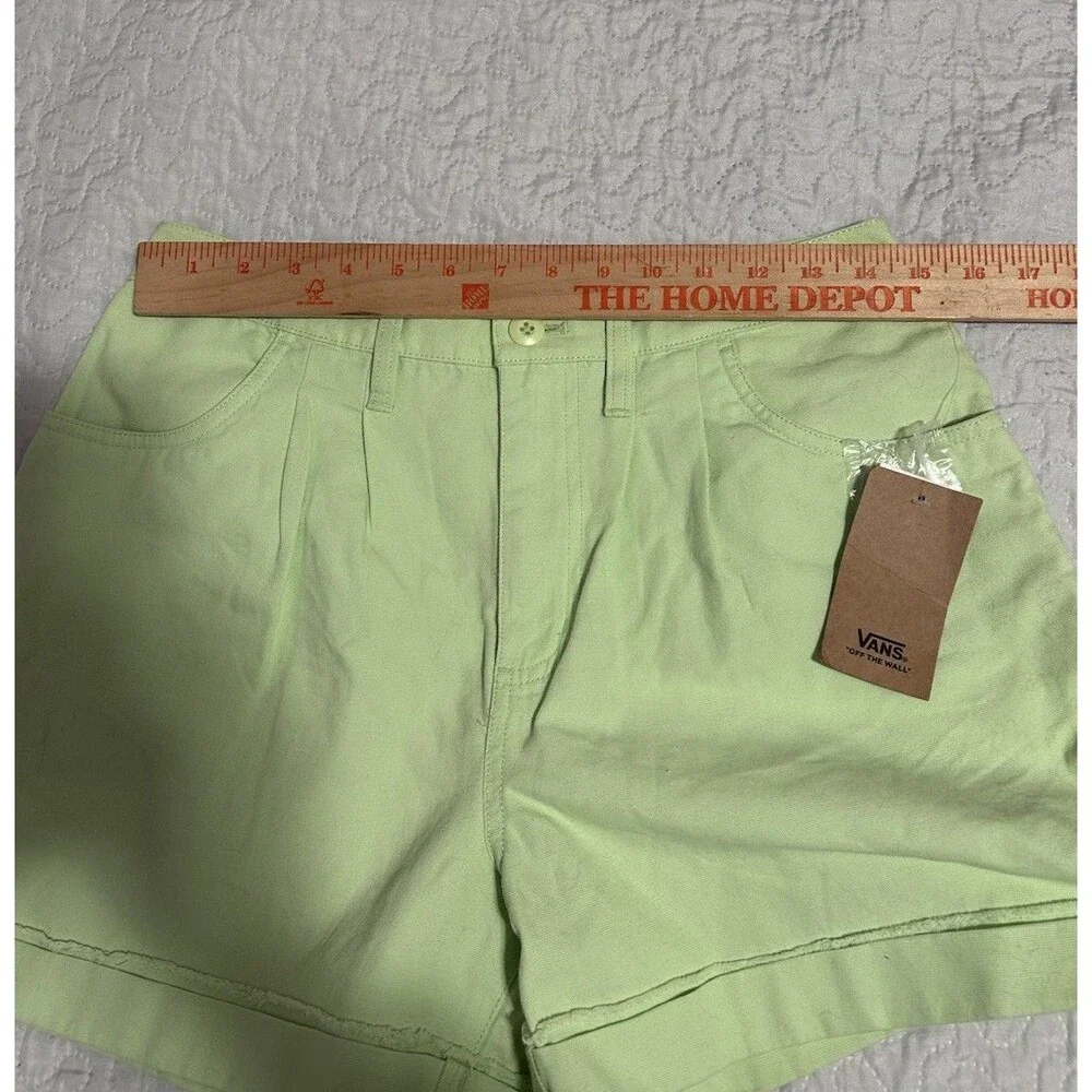 NWT Vans Barnes Canvas Shorts Lime Green High Rise Pleated Skater Boho 28